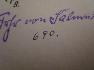 VII 234 c: Volkswirtschaftslehre : In zwei Bänden (1890);- (Salmuth, [?] Freiherr von), Von Hand: Nummer; '690.'. 