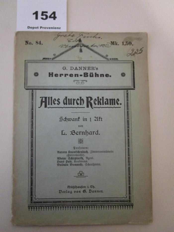  Alles durch Reklame : Schwank in 1 Akt (o.J.)