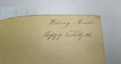  Grammaire francaise à l'usage des allemands (1882);- (Fechheimer, Hedwig), Von Hand: Name, Ortsangabe; 'Hedwig Brühl Leipzig-Eutritzsch. 1887'. 
