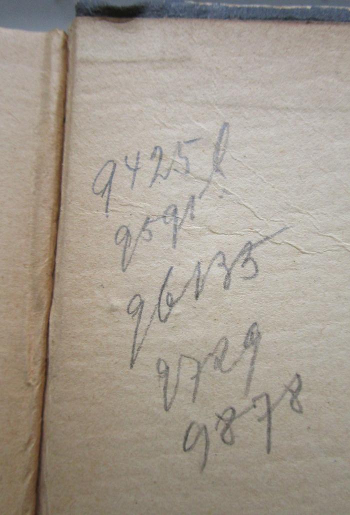  Amtshandbuch für die protestantischen Geistlichen des Königreichs Bayern diesseits des Rheins. Neue Auflage. Band I. (1883);- (unbekannt), Von Hand: Annotation; '9425 [.]
9591
96133
9729
9878'. 