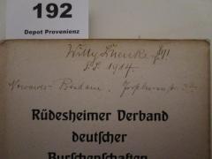 - (Luenke, Willy), Von Hand: Autogramm, Name, Ortsangabe, Datum; 'Willy Luenke [..] S.S. 1914. 
Nowawes-Potsdam. Großbeerenstr. 34.'. 