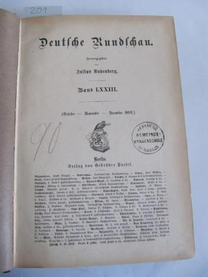  Deutsche Rundschau. Band: LXXIII (Oktober, November, Dezember 1892) ([1892])