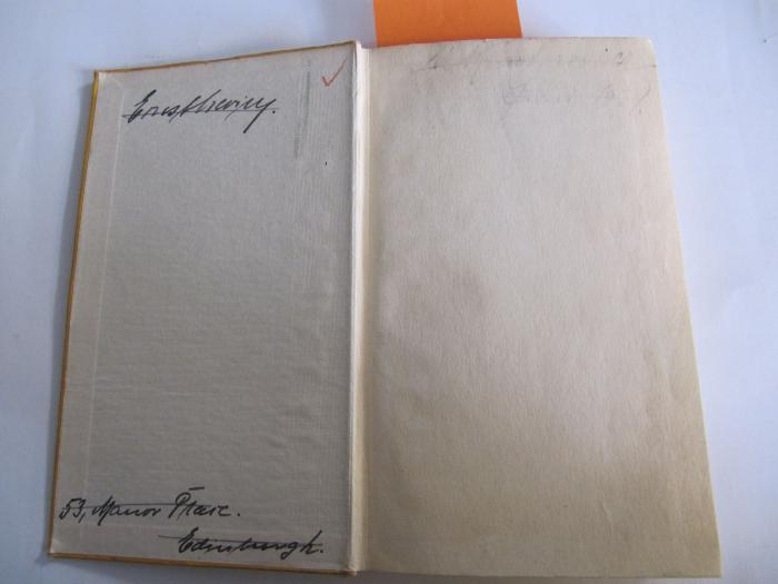 Bi 870: Scotland for everyman (1934);J / 874 (Hering, Ernst), Von Hand: Autogramm, Ortsangabe; 'Ernst [Hering?] 
53, Manor Place. Edinburgh.'. 