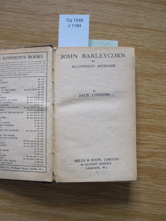 Cq 1549: John Barleycorn or alcoholic memoirs ([1914])