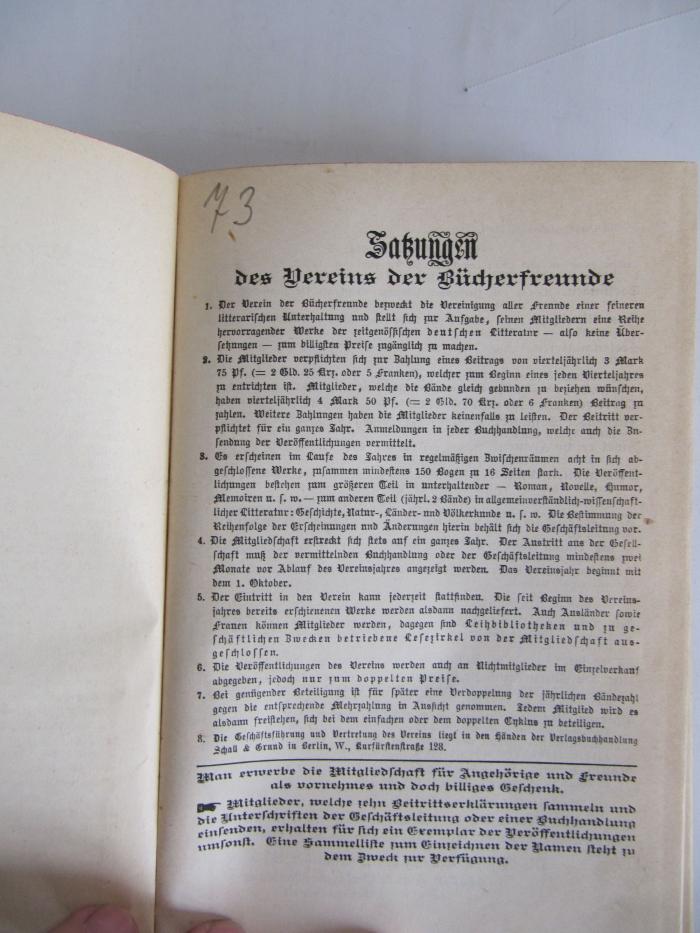Kb 178: Das Sternenzelt (1893);G46 / 14 (Synagogen-Gemeinde zu Liegnitz), Von Hand: Nummer; '73'. 