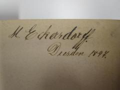 J / 1800 (Eckersdorff, Max), Von Hand: Autogramm, Name, Ortsangabe; 'M. Eckersdorff. Dresden 1897.'. 