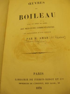 Ct 6431 878: Oeuvres de Boileau : avec un choix de notes des meilleurs commentateurs et précédées d'une notice (1878)