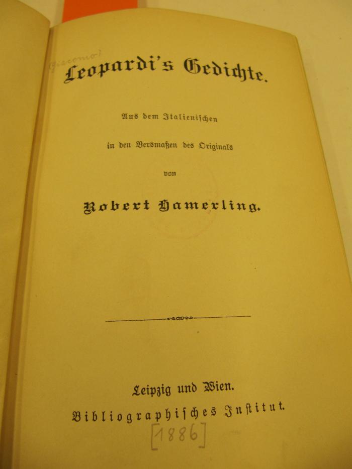 Ct 1265: Leopardi's Gedichte ([1886])