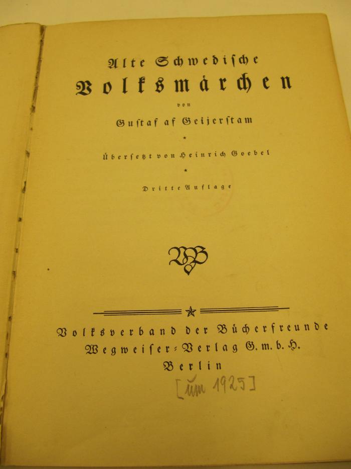 Cr 607 c: Alte Schwedische Volksmärchen ([um 1925])