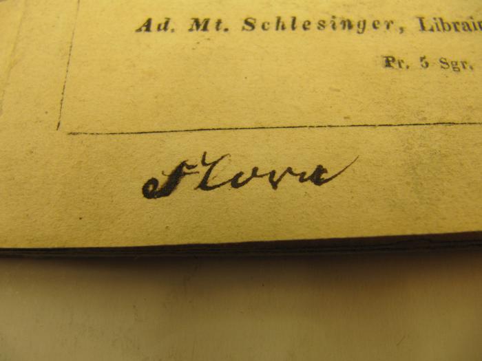 Ct 1315: Répertoire du Théàtre francais à Berlin. No. 330. Deuxième Série. (No. 80.) (1847);J / 1767 ([?], Flora[?]), Von Hand: Autogramm; 'Flora[?]'. 