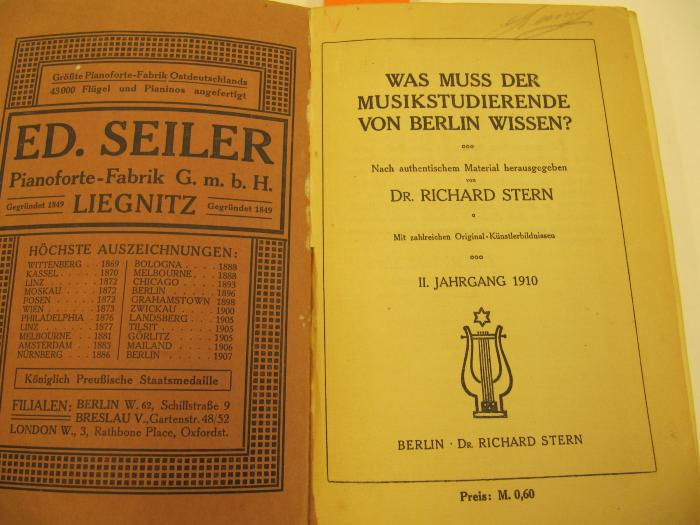 Dm 174 2/1910: Was muss der Musikstudierende von Berlin wissen? (1910)