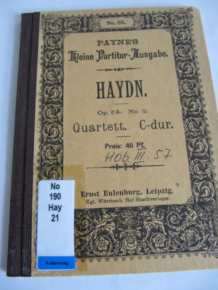 No 190 Hay 21: Quartett No. 58 C-dur für 2 Violinen, Viola und Violoncell (o.J.);J / 1035 (unbekannt), Von Hand: Nummer; 'Hob.III:57'. 