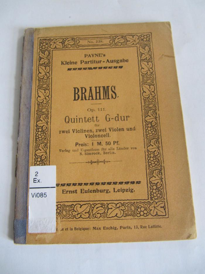 No 190 Bra3c: Quintette von Johannes Brahms