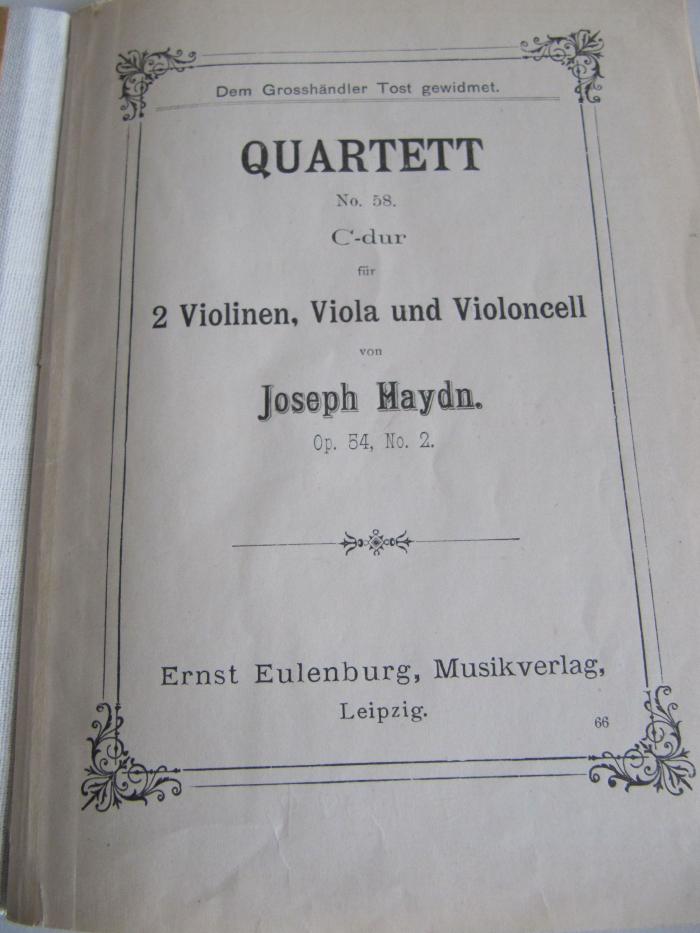 No 190 Hay 21: Quartett No. 58 C-dur für 2 Violinen, Viola und Violoncell (o.J.)