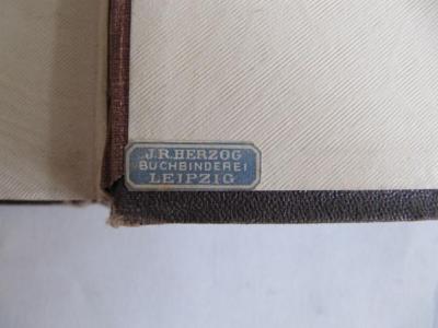 III 3770: Deutscher Balladenschatz (1867);J / 1081 (Buchbinderei J. R. Herzog (Leipzig)), Etikett: Buchbinder, Name, Ortsangabe; 'J. R. Herzog Buchbinderei Leipzig'. 