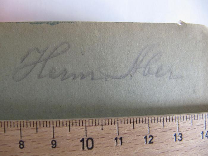 J / 756 (Aber, Herm.), Von Hand: Autogramm; 'Herm. Aber[?Aben]'. ;III 30145 3. Ex.: Der Pastor von Poggsee (1922)