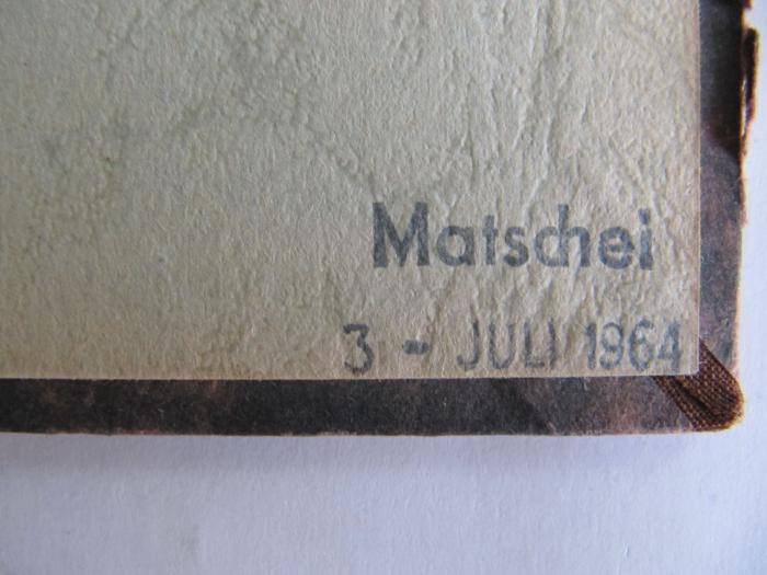 II 90535: Cyrano von Bergerac (1913);G56 / 138 (Buchbinderei Gerhard Matschei (Berlin)), Stempel: Name, Buchbinder, Datum; 'Matschei
[Datum]'.  (Prototyp)