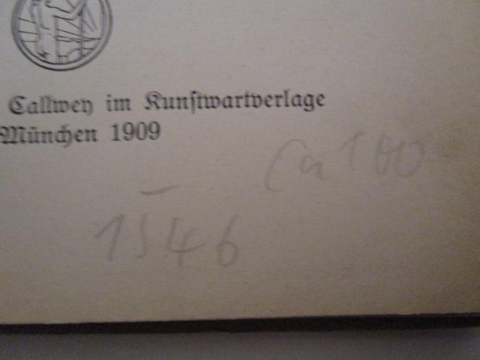  Kinder und Tiere (1909);- (Berliner Stadtbibliothek), Von Hand: Signatur, Nummer; 'Ca 100
1546'. 