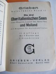 II 10435 ac: Die drei Oberitaliennischen Seen (Lago Maggiore, Luganer See, Comer See) und Mailand mit Angaben für Automibilisten (1932)