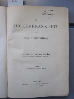 X 6593: Die Zuckerkrankheit und ihre Behandlung (1901)