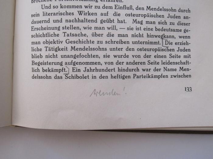 Hl 135: Gedenkbuch für Moses Mendelsohn (1929);G46 / 1061 (unbekannt), Von Hand: Annotation. 