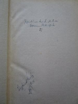 Ki 7 ab: Pathologische Physiologie (1923);J / 1441 (Krebs, Siegfried), Von Hand: Berufsangabe/Titel/Branche, Name, Besitzwechsel, Nummer; 'Eigentum der A.M.Ver Namensbibliothek.
2)'. ;J / 1441 (Krebs, Siegfried), Von Hand: Autogramm, Name, Zeichen, Datum; 'Siegfried Krebs 1928 AMV!'. 