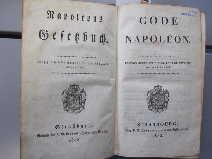 Em 183: Napoleons Gesetzbuch Code Napoléon (1808)