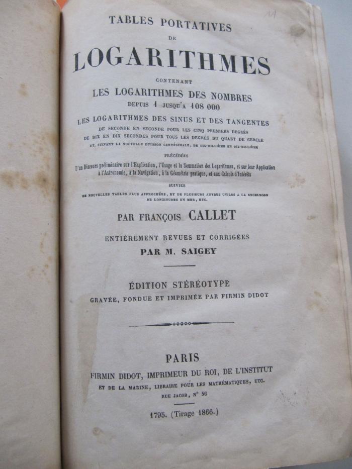 ia 70: Tables Portatives de Logarithmes [...] (1866)
