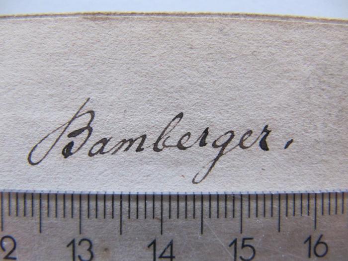 Ka 329 1: Volks-Kosmos : Bibliothek für Naturwissenschaft, Erd- und Himmels-, Länder und Völkerkunde (um 1860);J / 5 (Bamberger, Joseph), Von Hand: Autogramm, Name; 'Bamberger'. 