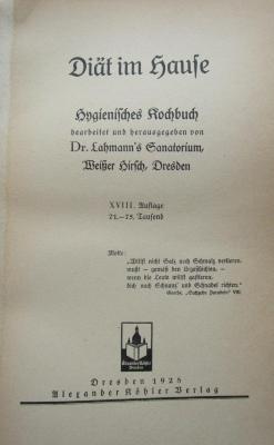 Ki 414 ah: Diät im Hause : hygienisches Kochbuch (1928)