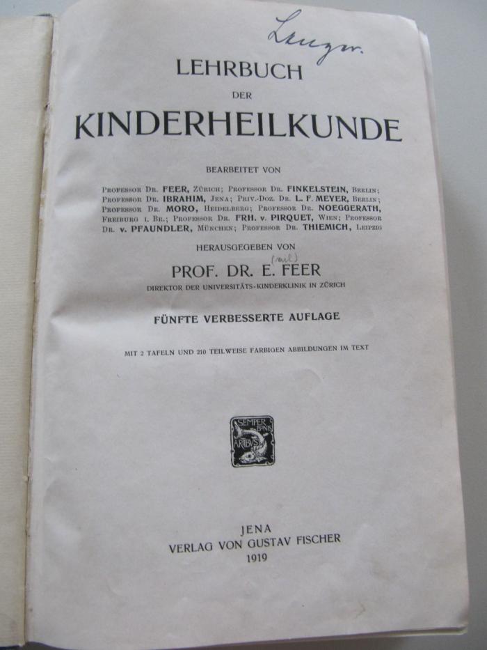 Kl 445 e: Lehrbuch der Kinderheilkunde (1919)