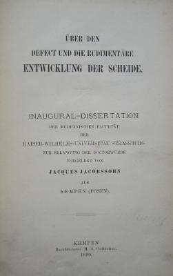 Kl 565: Über den Defect und die rudimentäre Entwicklung der Scheide (Dissertation) (1890)
