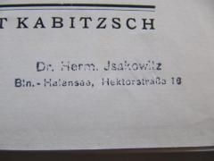 J / 200 (Isakowitz, Hermann), Stempel: Name, Ortsangabe; 'Dr. Herm. Jsakowitz
Bln.-Halensee, Hektorstraße 16'. 