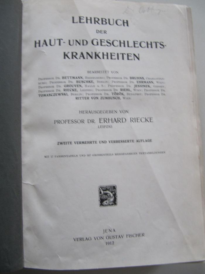 Kl 559 b: Lehrbuch der Haut- und Geschlechtskrankheiten (1912)