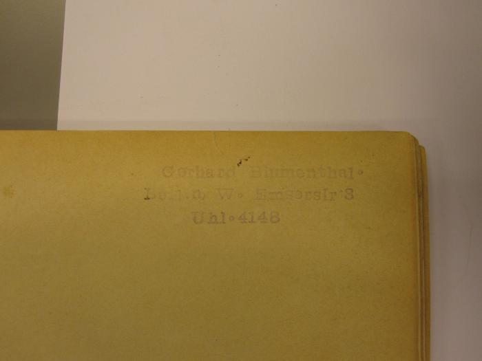 Cm 5698 x 2: Bilderbogen ([1910]);47 / 2340 (Blumenthal, Gerhard), Stempel: Name, Ortsangabe; 'Gerhard Blumenthal Berlin W Emserstr. 3 Uhl 4148'. 
