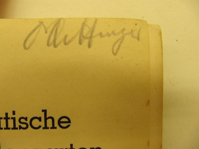 Sg 251 b: 1000 idiomatische französische Redensarten ([1937]);J / 1104 (Oettinger, [?]), Von Hand: Autogramm; 'Dr [Oe]ttinger'. 