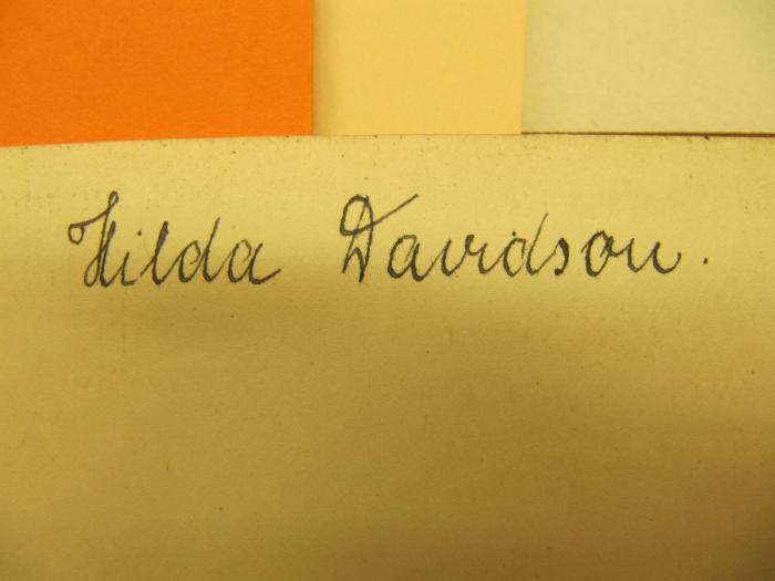 Oa 141: Graded readings in Gregg shorthand (1919);J / 336 (Davidson, Hilda), Von Hand: Autogramm, Name; 'Hilda Davidson'. 