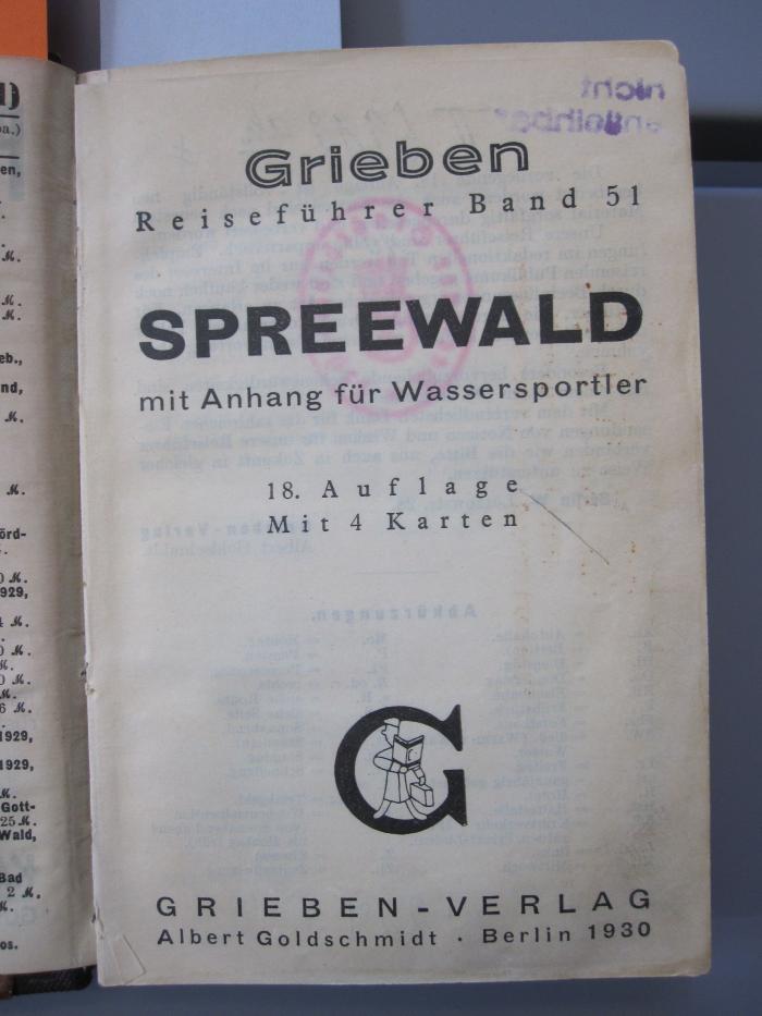II 5912 ah: Spreewald : mit Anhang für Wassersportler (1930)
