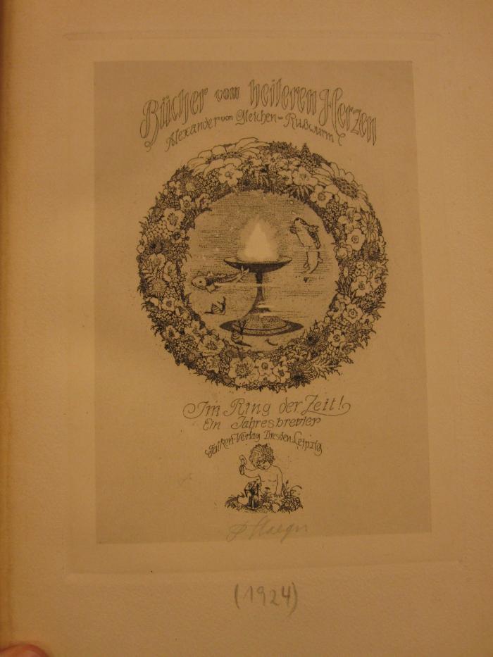 Cm 9294 x: Bücher vom heiteren Herzen. Im Ring der Zeit. Ein Jahresbrevier.  (1924);55 / 6262 (Staeger, Ferdinand), Von Hand: Name, Autogramm; 'F. Staeger'. 