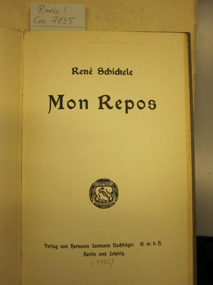 Cm 7895: Mon Repos ([1905]);- (unbekannt), Von Hand: Autogramm, Name, Nummer; 'Kur[...] 334'. 