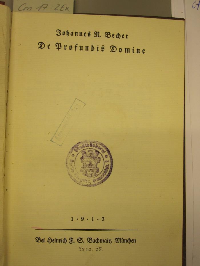 Cm 17 2. Ex.: De Profundis Domine (1913);G40 / 1255 (unbekannt), Von Hand: Nummer; '2510. 25.'. 