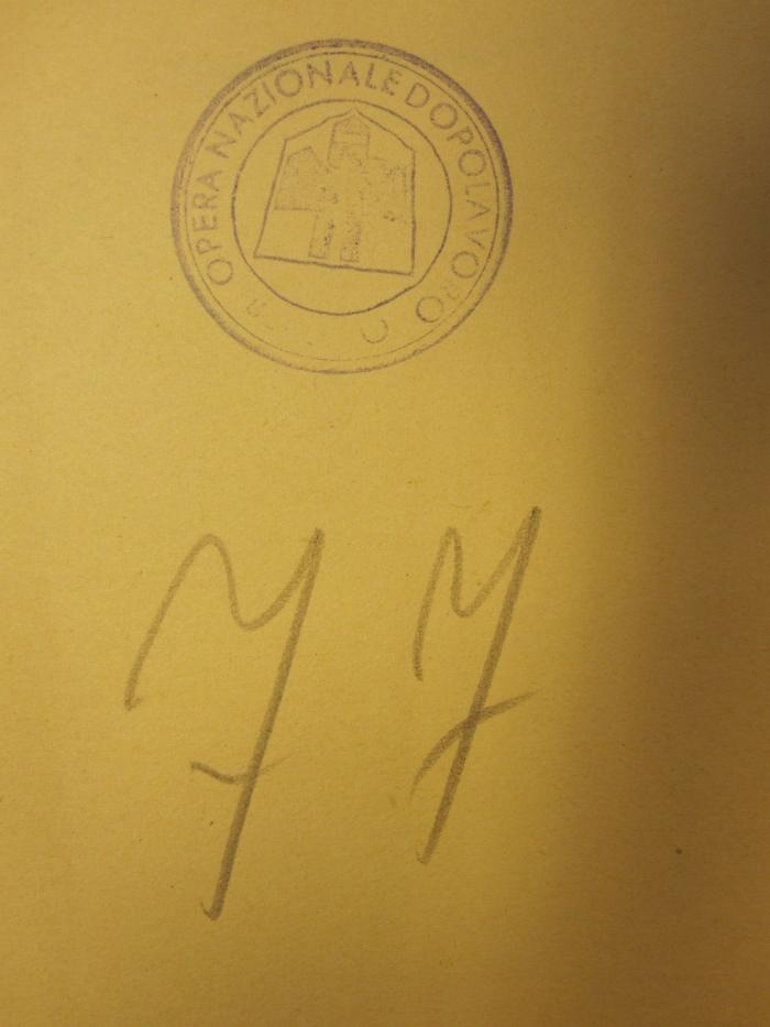 Ct 1498: Sopra e sotto l'acqua.;G46 / 456 (Bergungsstelle 077, Bibliothek der deutsch-italienischen Kolonie), Von Hand: Nummer; '77'.  (Prototyp);G45II / 2727 (Opera Nazionale Dopolavoro (OND) Berlin), Stempel: Name; 'Opera Nazionale Dopolavoro Berlino'. 