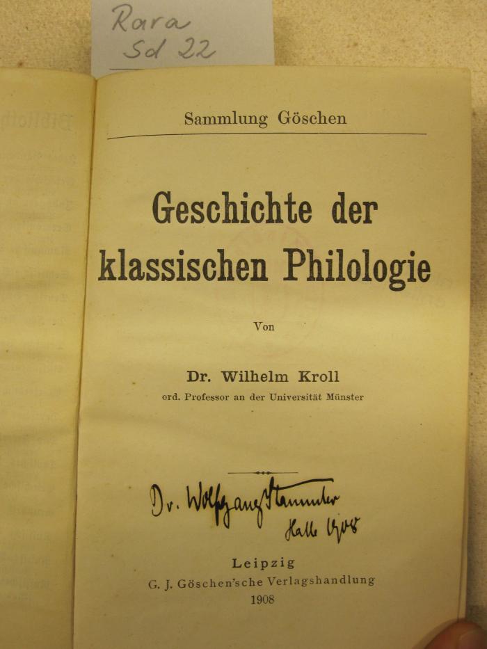 Sd 22: Geschichte der klassischen Philologie (1908)