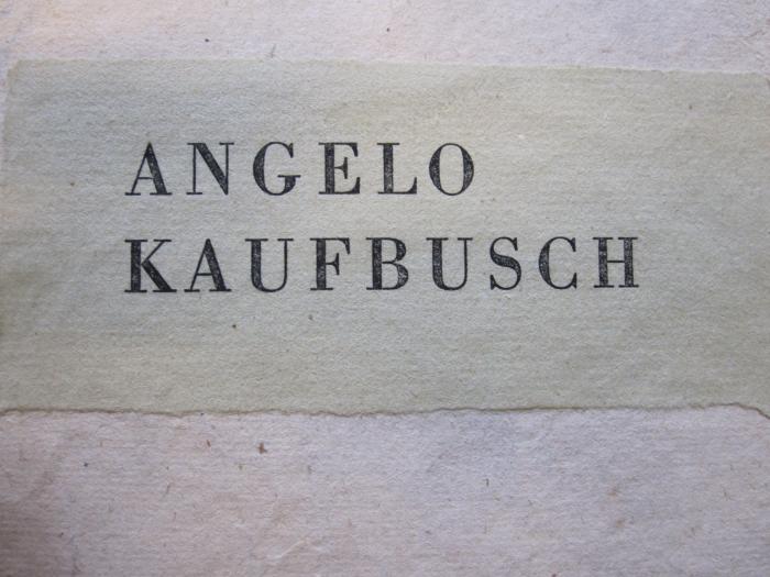 Erd 102 6: Notitia orbis antiqui, sive geographia plenior, ab ortu rerumpublicarum ad Constantinorum tempora orbis terrarum faciem declarans (1701);48 / 884 (Kaufbusch, Angelo), Etikett: Name; 'Angelo Kaufbusch'. 