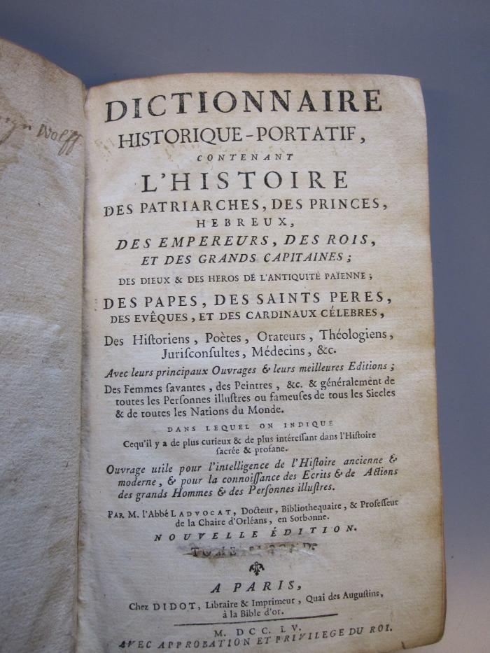 G 5 5_2: Dictionnaire Historique-Portatif, contenant L'Historie [...] (1755)