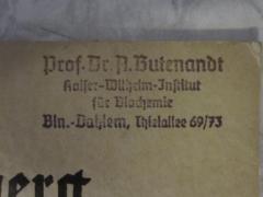 50 / 11846 (Butenandt, Adolf), Stempel: Name, Ortsangabe, Berufsangabe/Titel/Branche; 'Prof. Dr. A. Butenandt Kaiser-Wilhelm-Institut für Biochemie Bln.-Dahlem, Thielallee 69/73'.  (Prototyp)