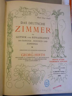 Ku 493 2/6: Das deutsche Zimmer der Gothik und Renaissance des Barock-, Rococo- und Zopfstils (1886)