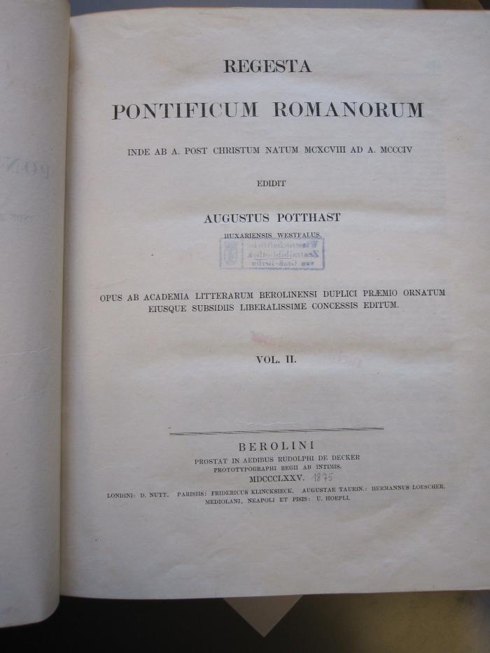 G 192 10_2: Regesta pontificum romanorum (1875)
