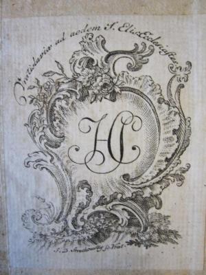 L 61 55_1: Geschichte der komischen Literatur (1784);48 / 636 (Scholz, Hieronymus), Etikett: Exlibris, Monogramm, Ortsangabe, Name, Abbildung; 'Vratislavia ad Aedem S. Elis Ecclesiastes 
HS
I. B. Strachowsky Sc. Vrat.'. 