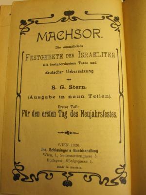  Machsor : die sämmtlichen Festgebete der Israeliten (1926)